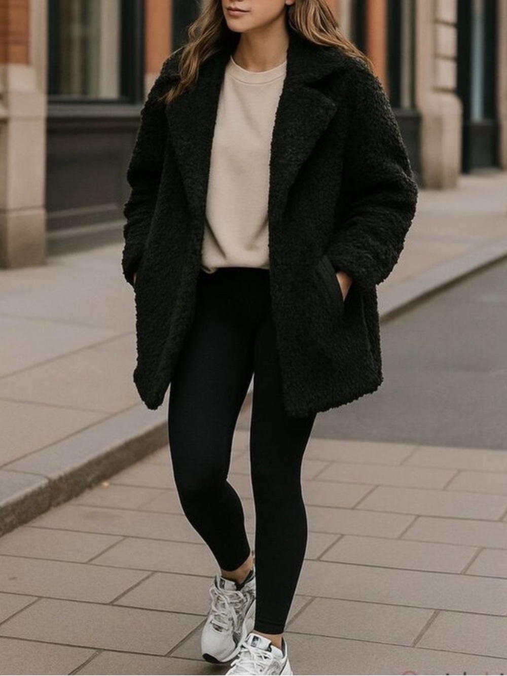 She & Sky Teddy Soft Fluffy Faux Shearling Open Front Lapel Lined Jacket